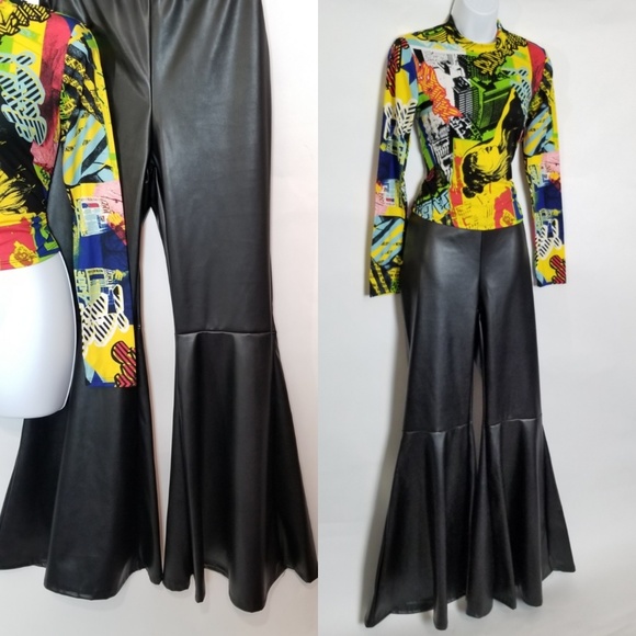 Faux Leather Bell Bottom Pants - Picture 4 of 5